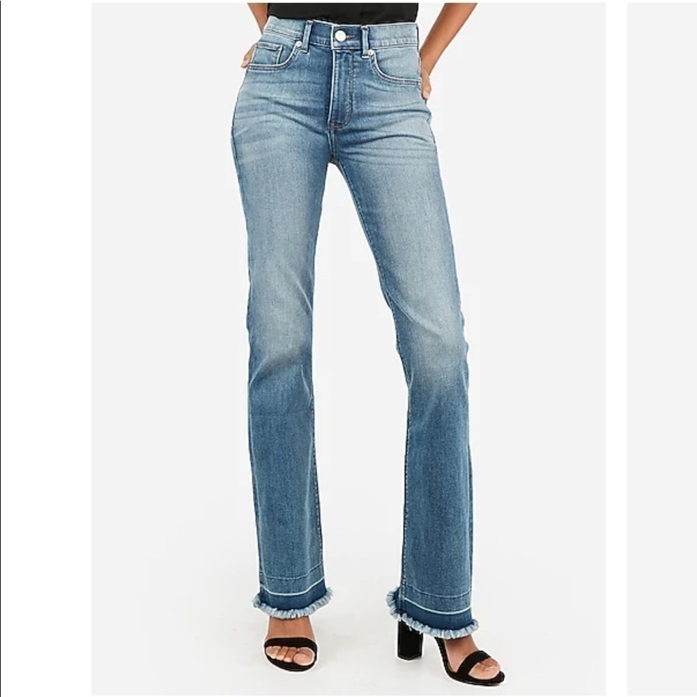 Express High Rise Denim Perfect Frayed Hem Jean